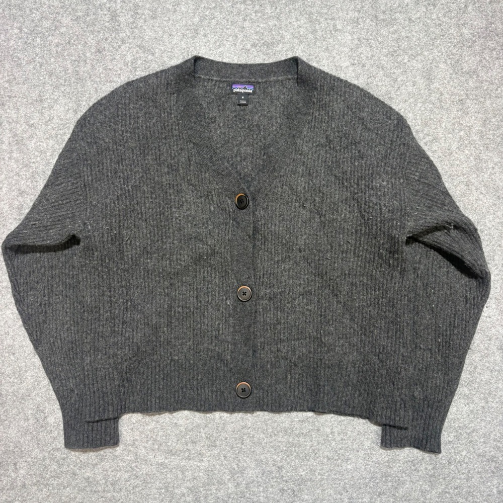 Patagonia Womens Recycled Wool Blend Cardigan Grey V-Neck Sweater Size M